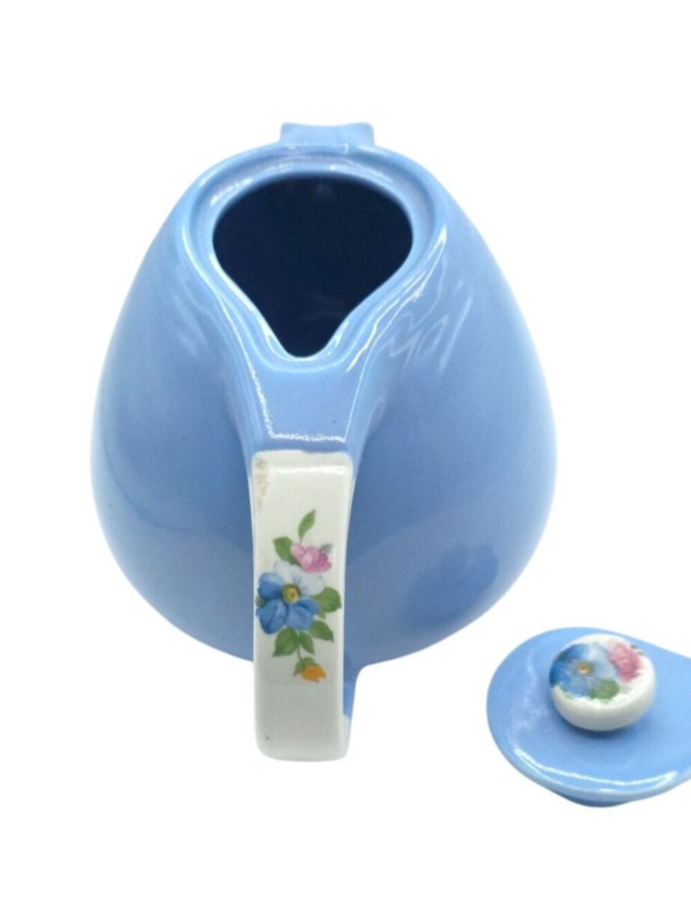 Halls Superior Blue Ceramic Teapot With Floral Handle & Lid Rose Parade 1259 Vin - Picture 4 of 6
